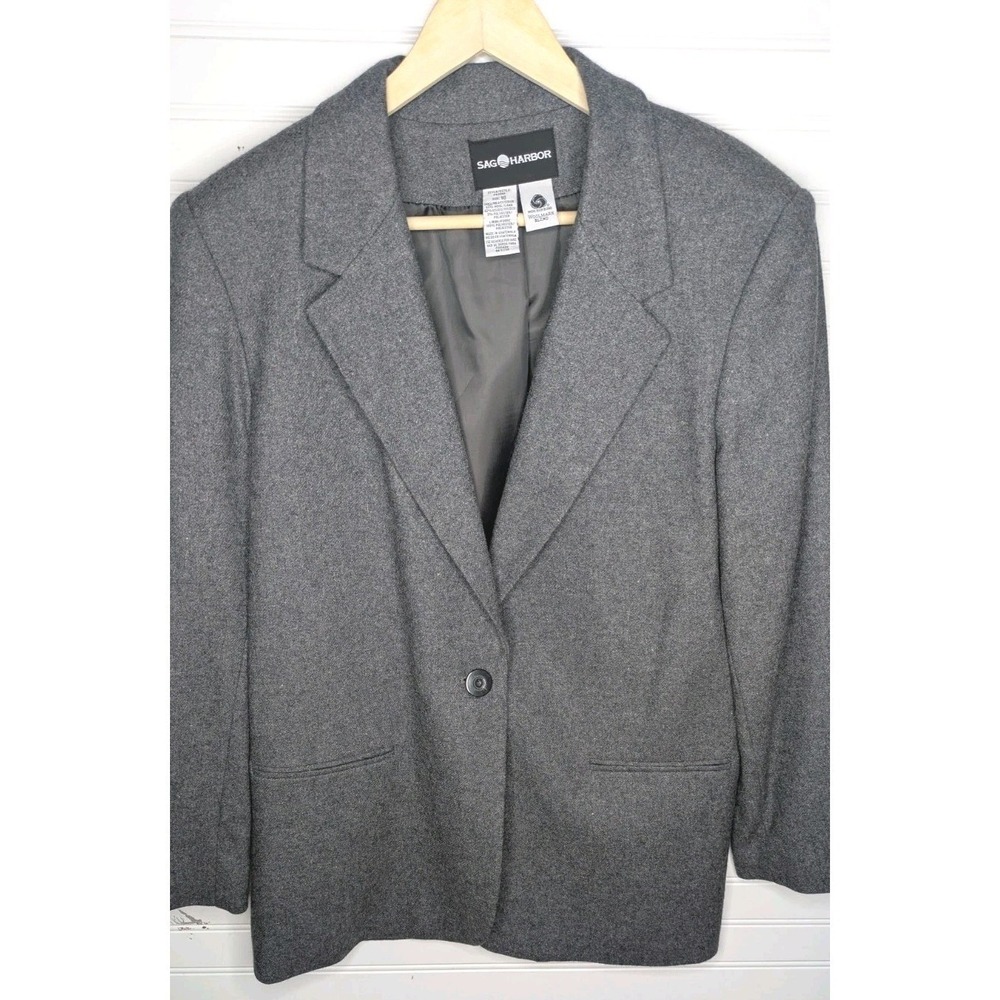 Sag Harbor Womens Blazer Excellent Condition 16 Gray Wool Blend One Button Lined